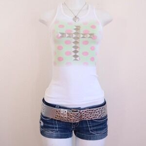 y2k polka dot cross tank white ribbed baby tee mcbling